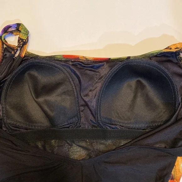 💜VGUC 14 One Piece Croft & Barrow Plus Size Swim Suit black floral gold orange - Picture 9 of 12